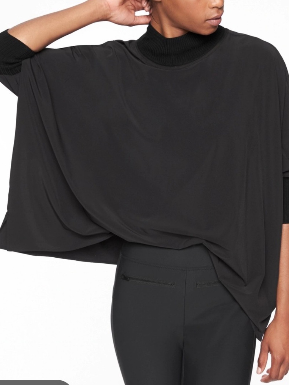 Athleta Insights Mock Neck Top Women’s S Black Oversized Dolman 3/4 Sleeve